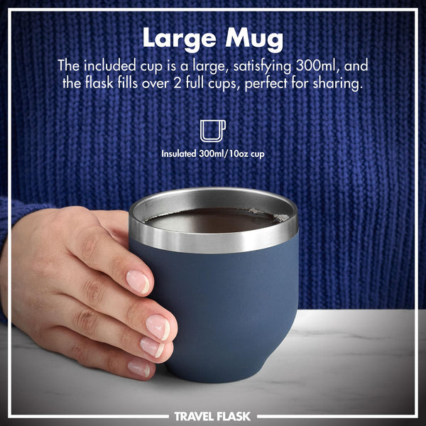 A sleek dark gray insulated bottle stands upright featuring a silver band in the middle on a plain white background with "ION8" printed at the bottom.