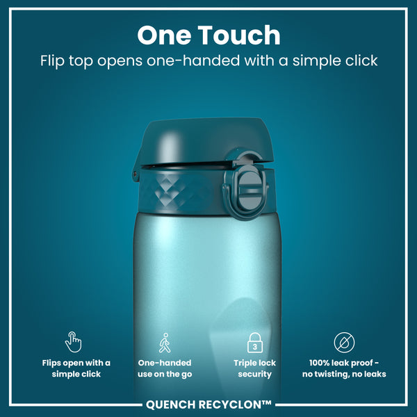 Leak Proof 1 Litre Water Bottle with Times to Drink, Recyclon, Teal & Blue, 1L