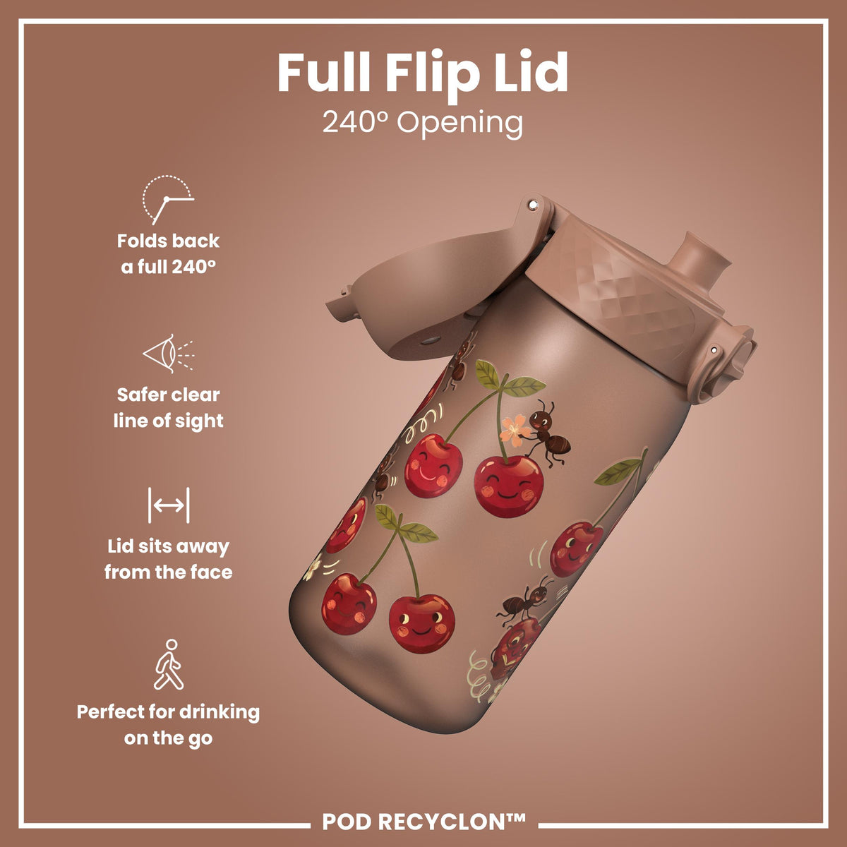 Botella de agua antifugas para niños, Recyclon, Cherries, 350ml (12oz)