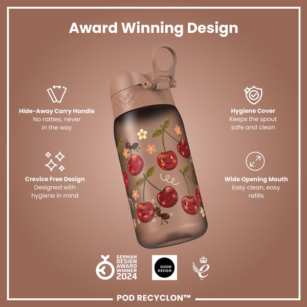 Botella de agua antifugas para niños, Recyclon, Cherries, 350ml (12oz)