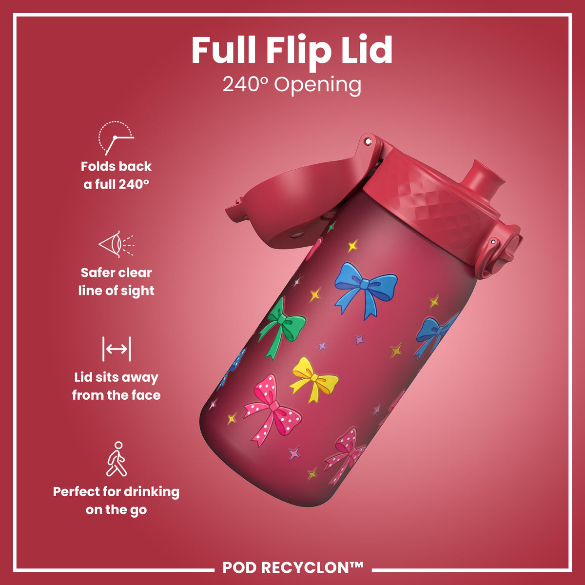 Botella de agua infantil antifugas, Recyclon, Lazos, 350ml (12oz)