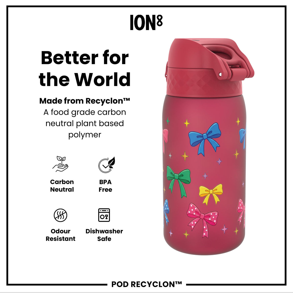 Botella de agua infantil antifugas, Recyclon, Lazos, 350ml (12oz)