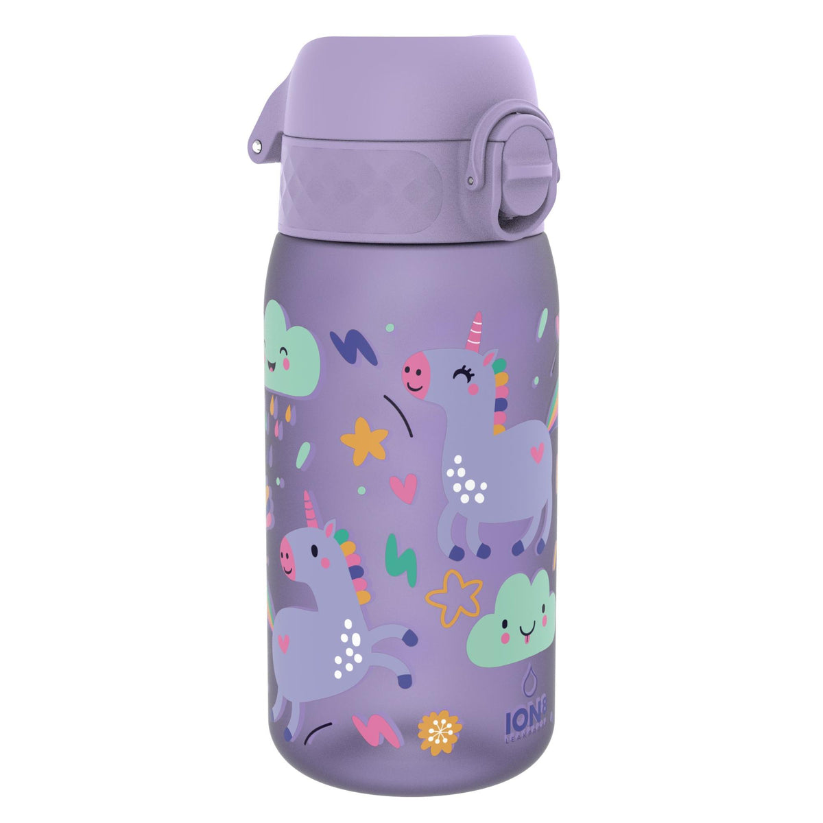 Botella infantil antifugas, Recyclon, Unicornios morados, 350ml