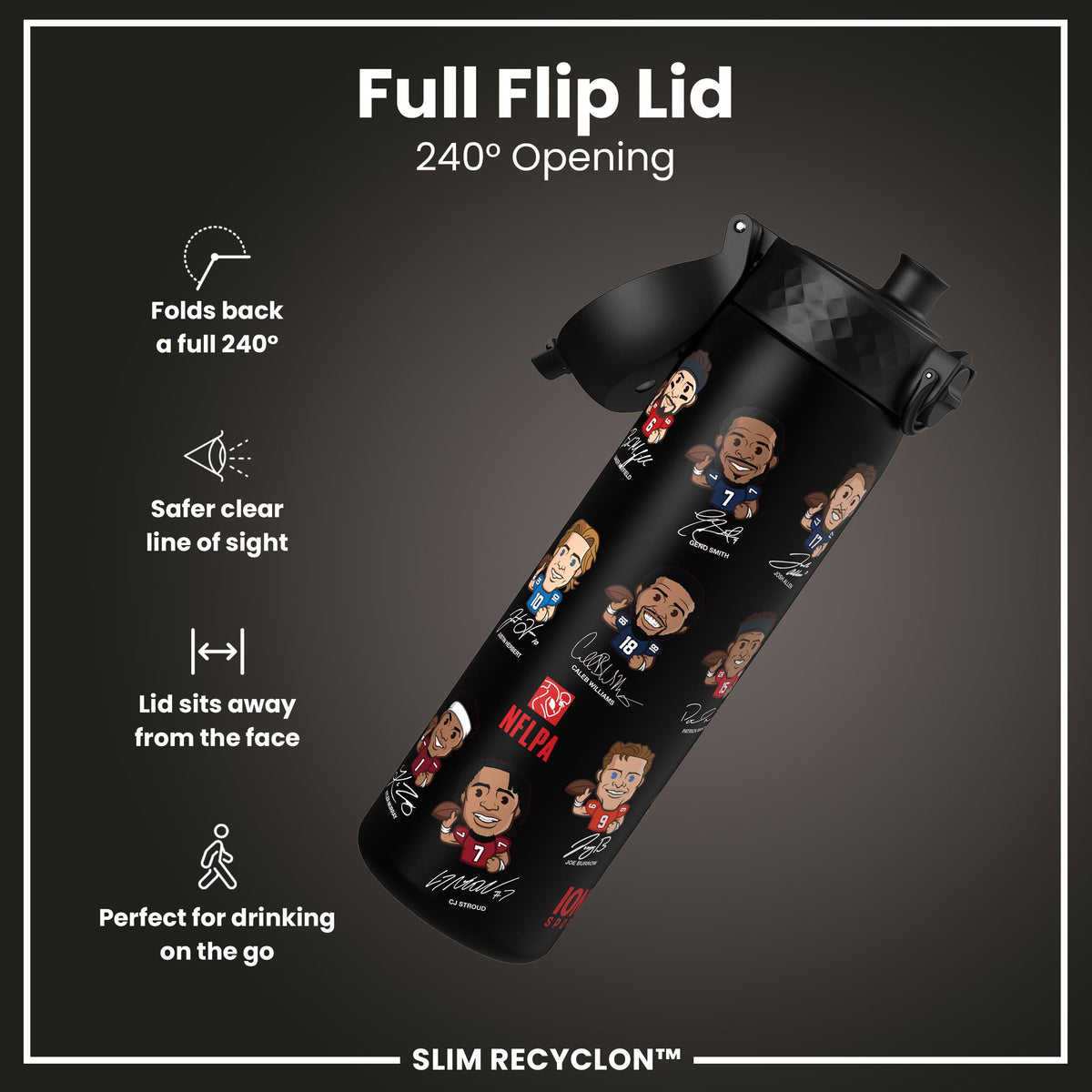 Botella de agua NFLPA antifugas, Recyclon, Quarterbacks, 500ml (18oz)
