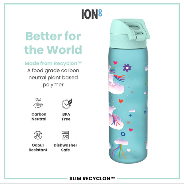 Leak Proof Slim Water Bottle, Recyclon, Unicorn Rainbows, 500ml (18oz) — additional product photo