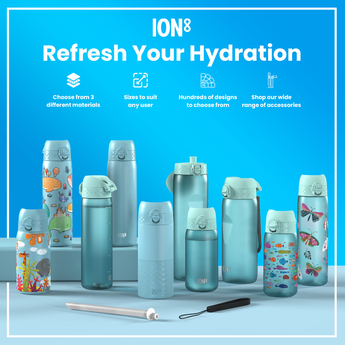 Leak Proof Slim Water Bottle, Recyclon, Unicorn Rainbows, 500ml (18oz) — additional product photo