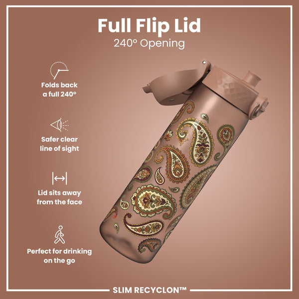 Botella de agua estrecha antifugas, Recyclon, Paisley, 500ml (18oz)