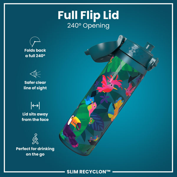 Botella de agua estrecha antifugas, Recyclon, Aves exóticas, 500ml (18oz)