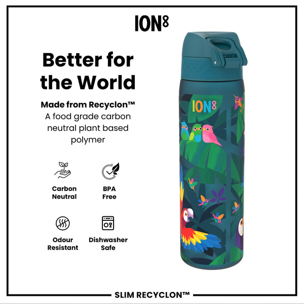 Botella de agua estrecha antifugas, Recyclon, Aves exóticas, 500ml (18oz)