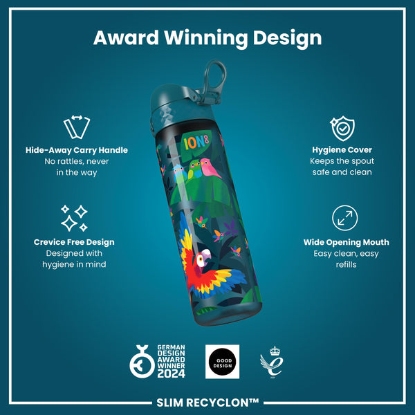 Botella de agua estrecha antifugas, Recyclon, Aves exóticas, 500ml (18oz)