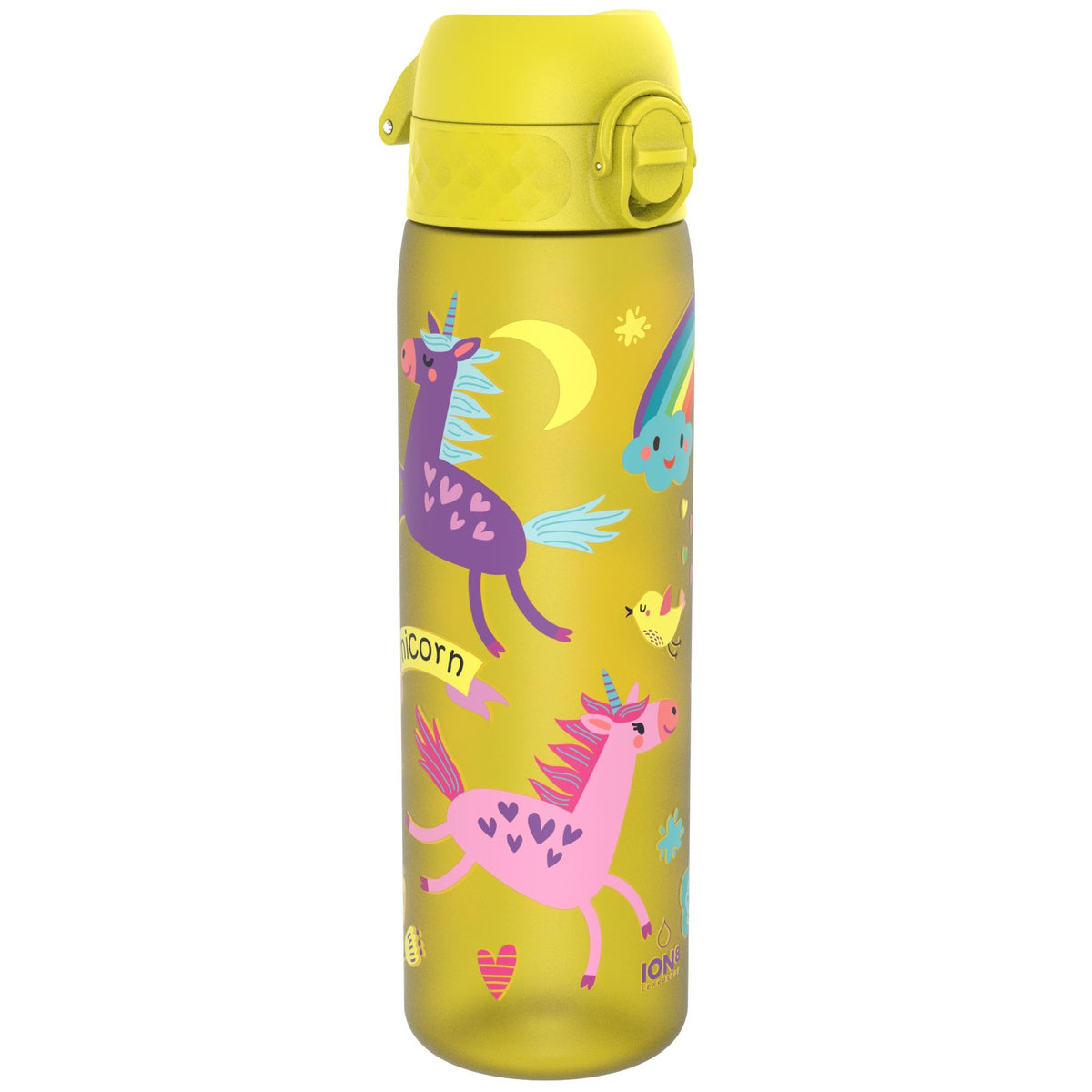 Leak Proof Slim Water Bottle, Recyclon, Yellow Unicorns, 500ml (18oz)