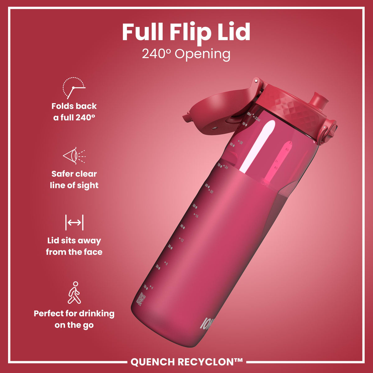 Botella de agua de 1 litro antifugas, Recyclon, de corte medio, magenta, 1L