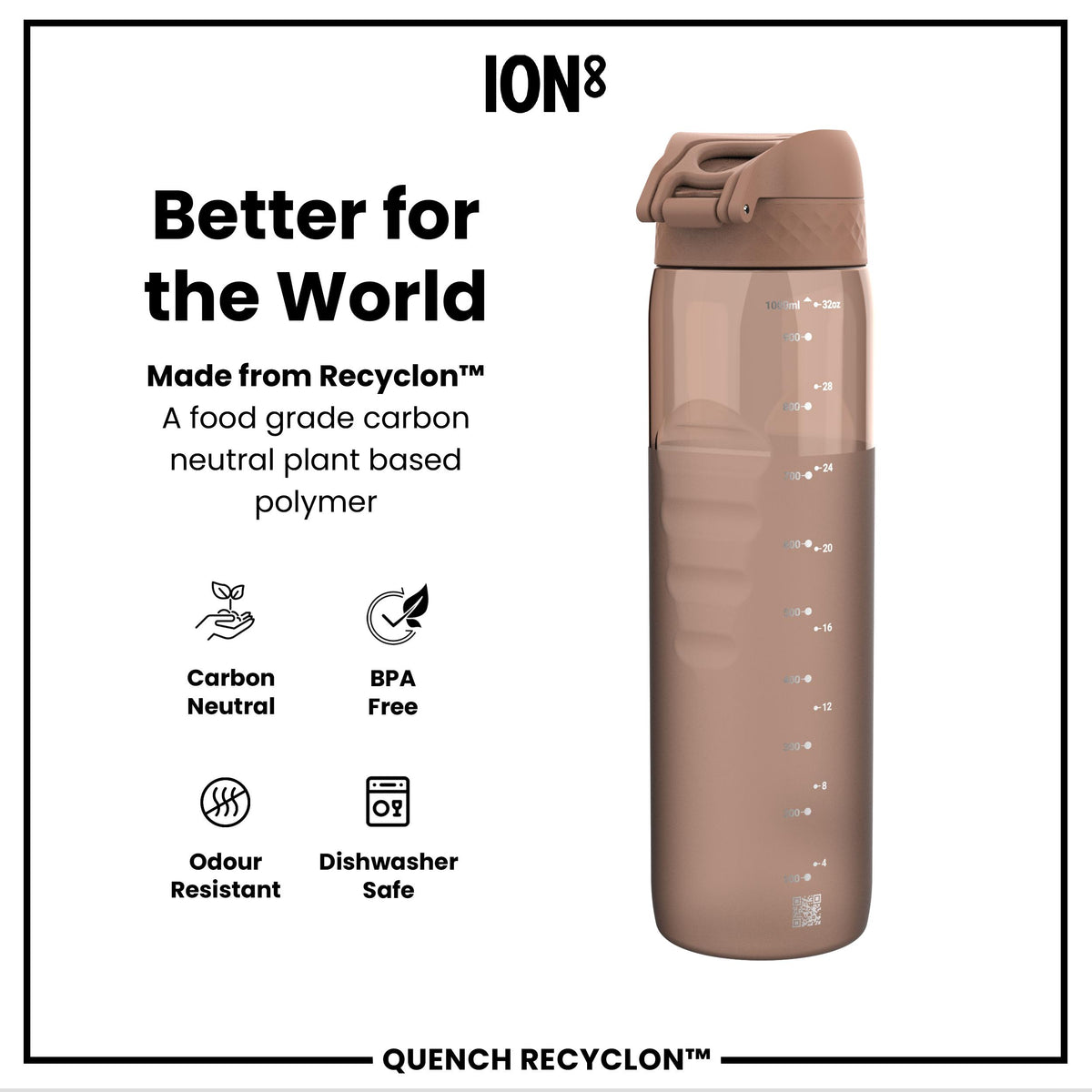 Antifugas 1 litre Botella de agua, Recyclon, Half-Cut, Mocha, 1L in Mocha Mousse