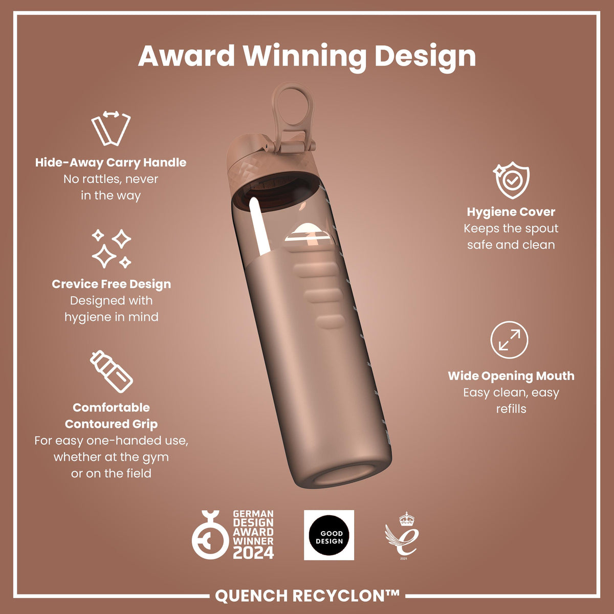 Antifugas 1 litre Botella de agua, Recyclon, Half-Cut, Mocha, 1L in Mocha Mousse