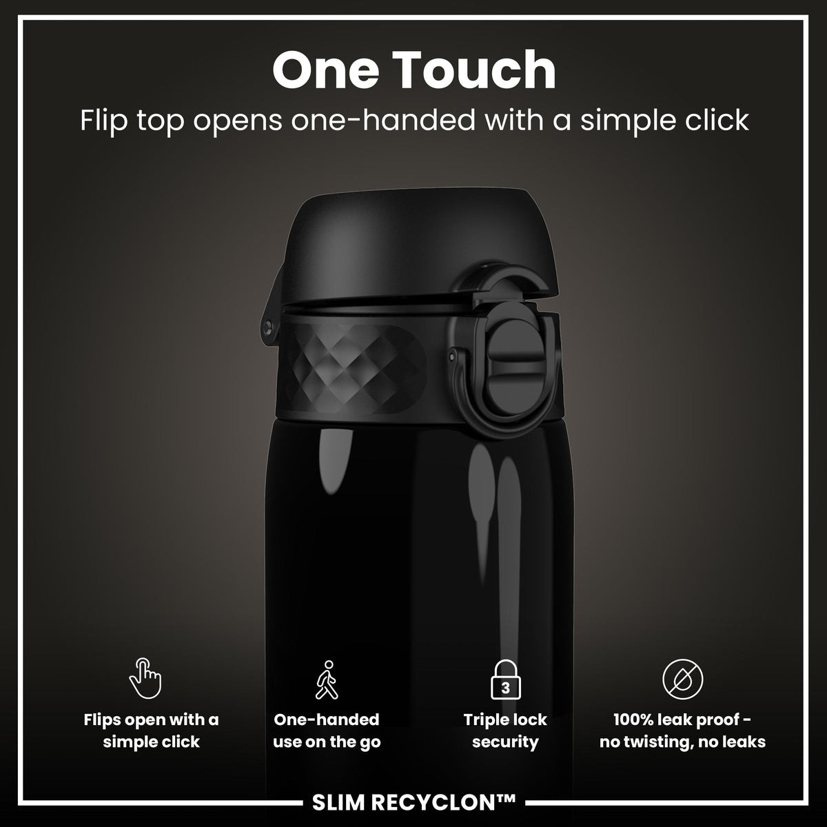 Leak Proof Slim Water Bottle, Recyclon, Half-Cut, Black, 500ml (18oz) — additional product photo