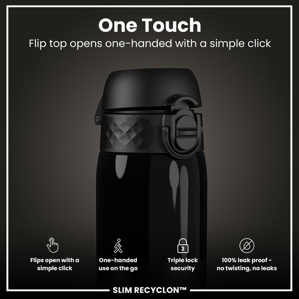 Leak Proof Slim Water Bottle, Recyclon, Half-Cut, Black, 500ml (18oz) — additional product photo