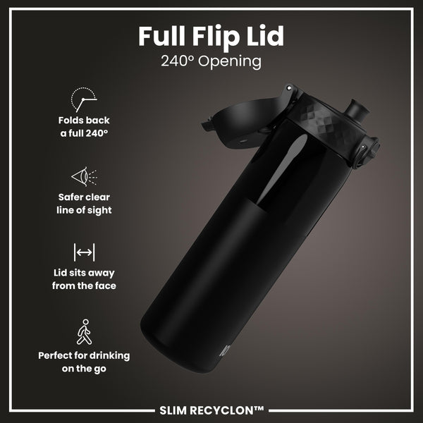 Leak Proof Slim Water Bottle, Recyclon, Half-Cut, Black, 500ml (18oz) — additional product photo