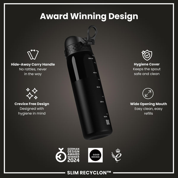 Leak Proof Slim Water Bottle, Recyclon, Half-Cut, Black, 500ml (18oz) — additional product photo