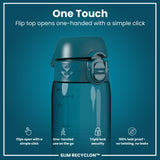 Leak Proof Slim Water Bottle, Recyclon, Half-Cut, Teal, 500ml (18oz) in Deep Teal