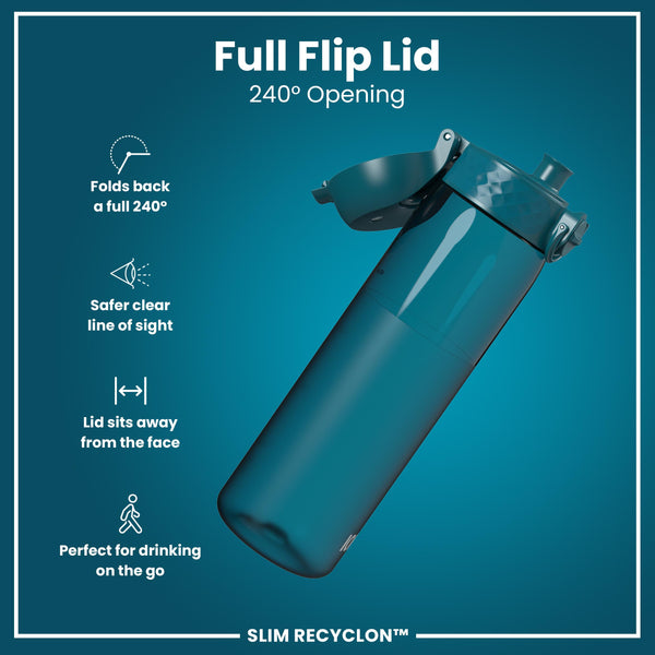 Leak Proof Slim Water Bottle, Recyclon, Half-Cut, Teal, 500ml (18oz) in Deep Teal