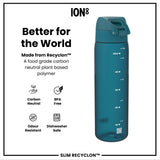 Leak Proof Slim Water Bottle, Recyclon, Half-Cut, Teal, 500ml (18oz) in Deep Teal