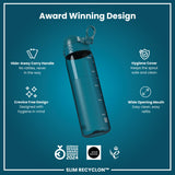 Leak Proof Slim Water Bottle, Recyclon, Half-Cut, Teal, 500ml (18oz) in Deep Teal