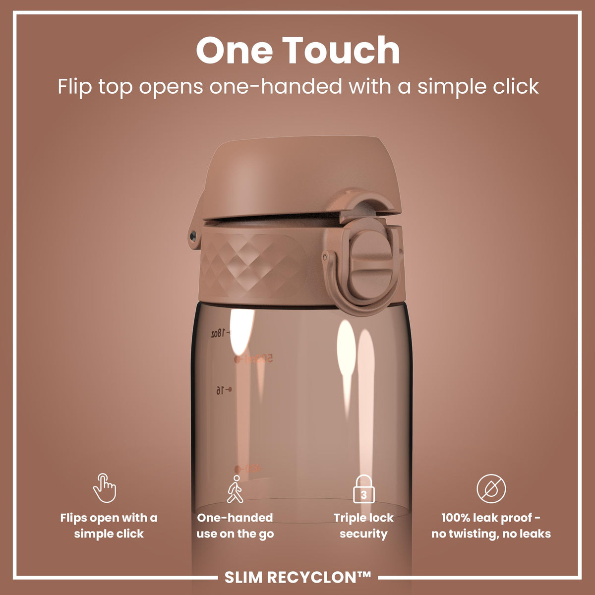 Leak Proof Slim Water Bottle, Recyclon, Half-Cut, Mocha, 500ml (18oz) in Mocha Mousse