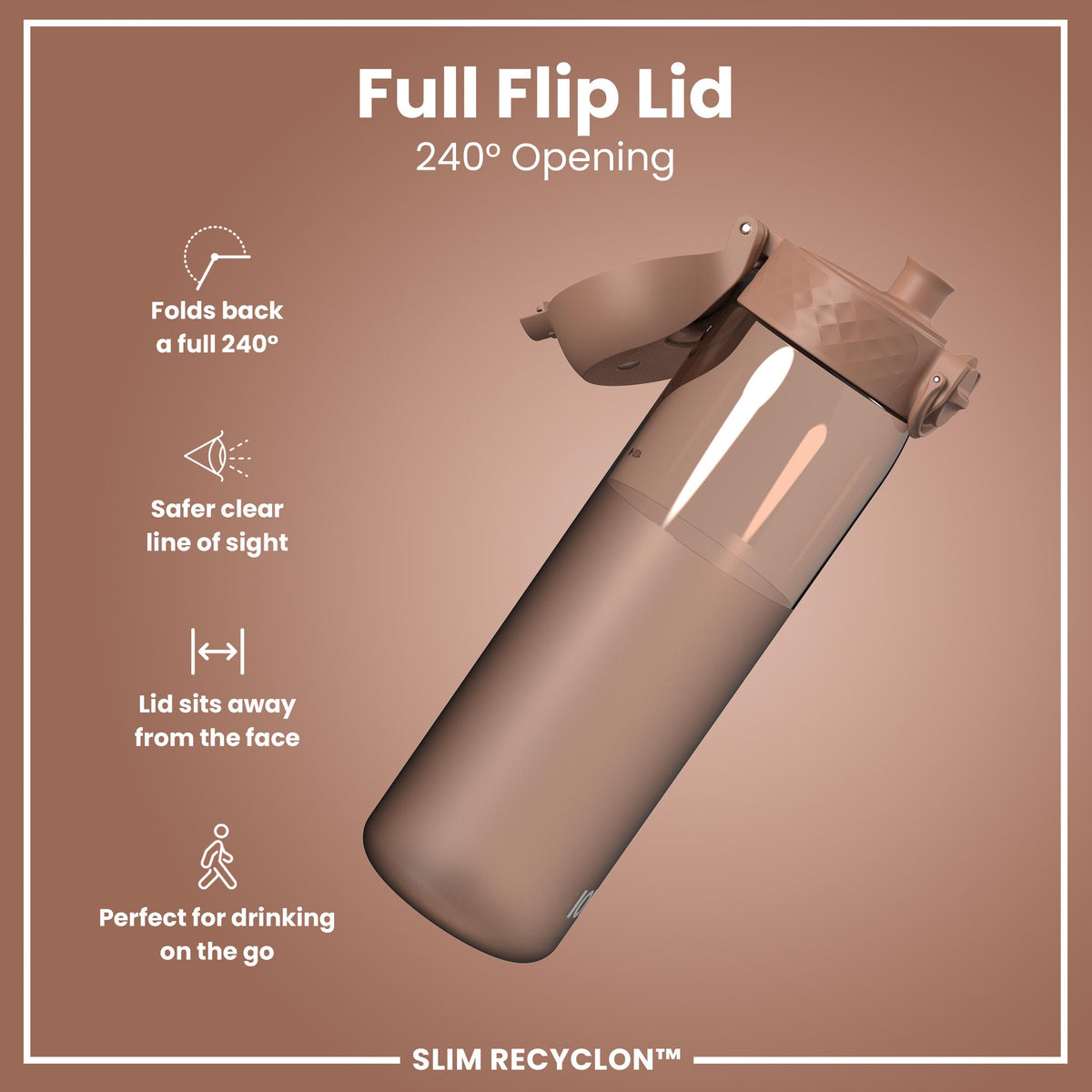 Leak Proof Slim Water Bottle, Recyclon, Half-Cut, Mocha, 500ml (18oz) in Mocha Mousse