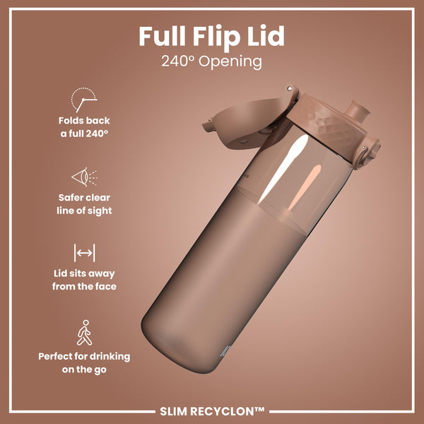Leak Proof Slim Water Bottle, Recyclon, Half-Cut, Mocha, 500ml (18oz) in Mocha Mousse