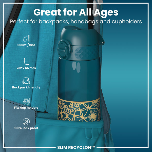 Leak Proof Slim Water Bottle, Recyclon, Half-Cut, Mandalas, 500ml (18oz) — additional product photo