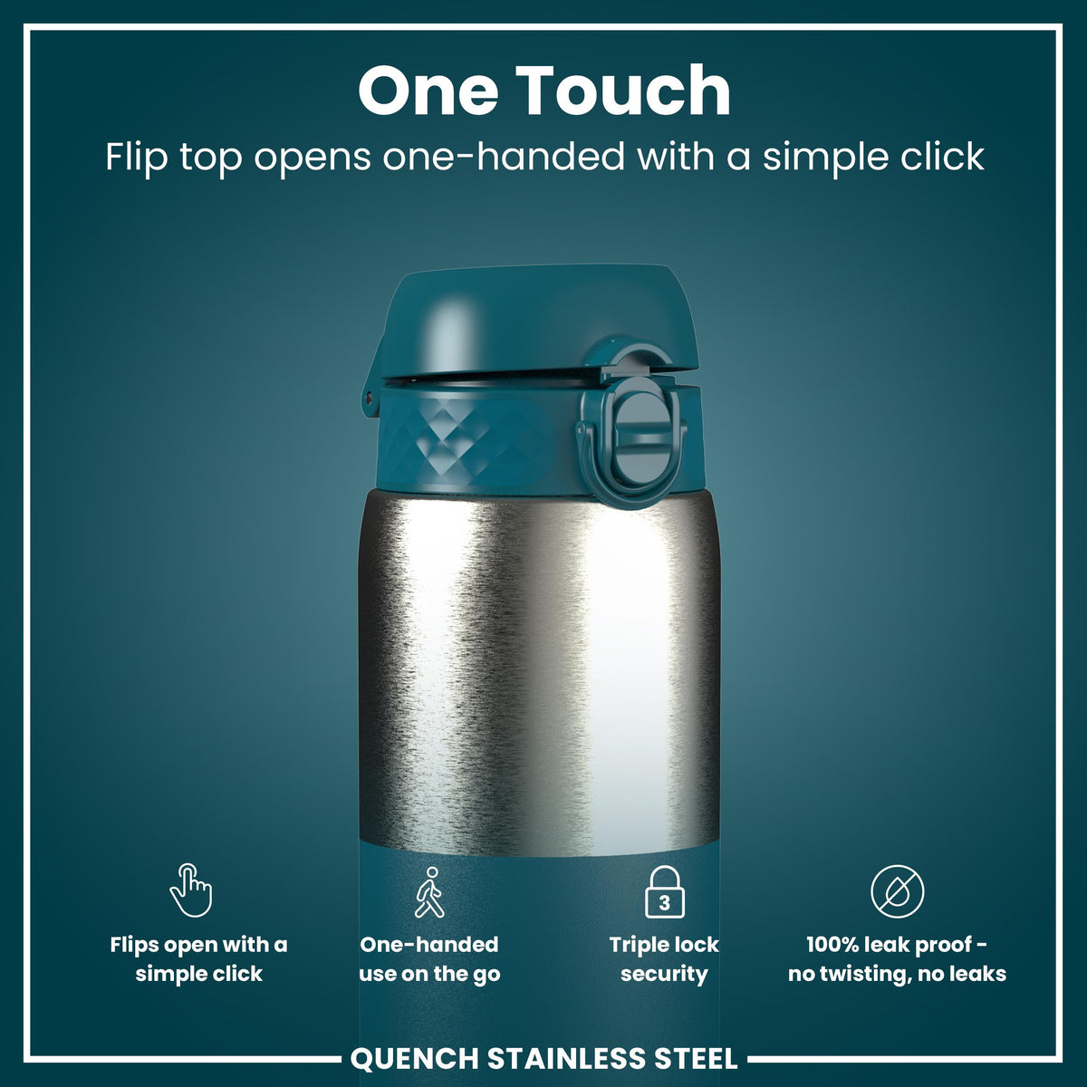 Leak Proof 1 Litre Thermal Water Bottle, Insulated, Half-Cut, Teal, 1L in Deep Teal