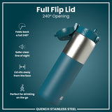 Antifugas 1 Litre Botella de agua, Stainless Steel, Half-Cut, Teal, 1L in Deep Teal