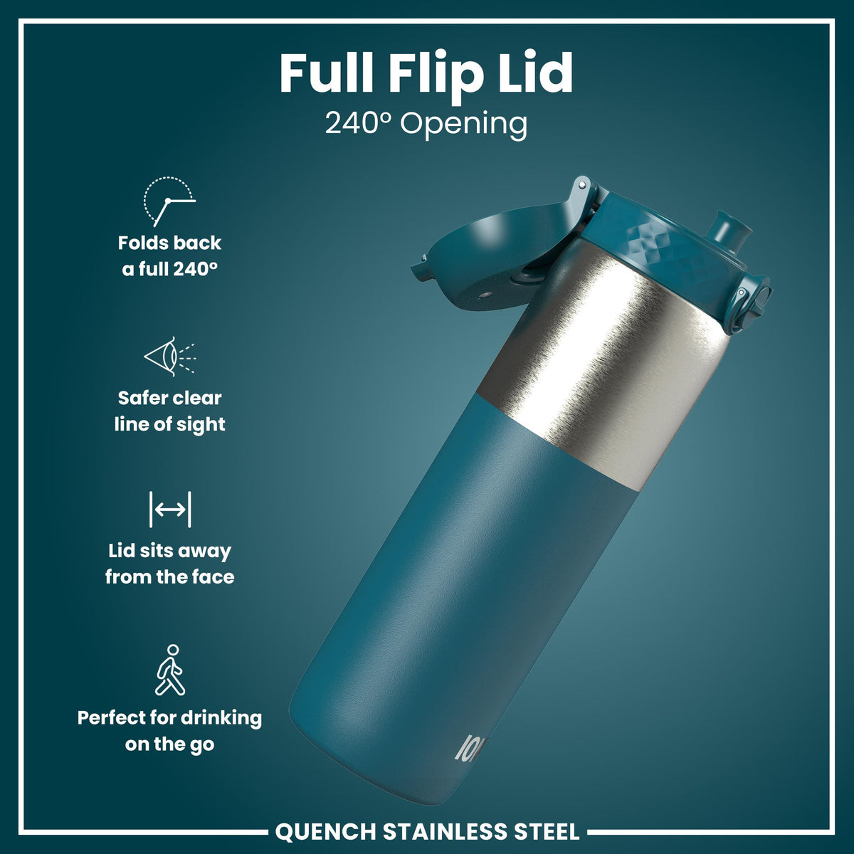 Leak Proof 1 Litre Thermal Water Bottle, Insulated, Half-Cut, Teal, 1L in Deep Teal