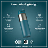 Antifugas 1 Litre Botella de agua, Stainless Steel, Half-Cut, Teal, 1L in Deep Teal
