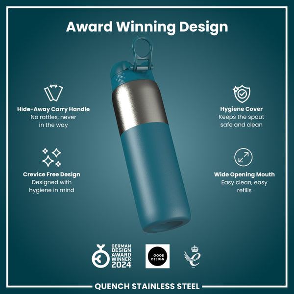 Leak Proof 1 Litre Thermal Water Bottle, Insulated, Half-Cut, Teal, 1L in Deep Teal