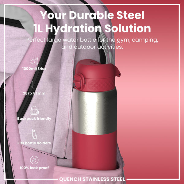 Antifugas 1 Litre Thermal Botella de agua, Insulated, Half-Cut, Magenta, 1L in Magenta