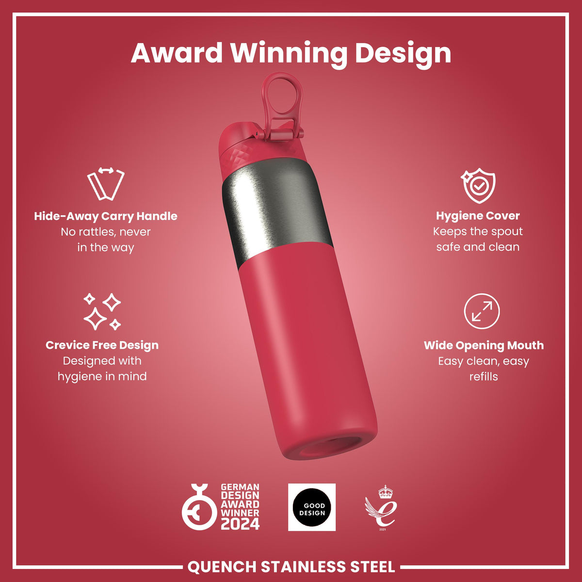 Antifugas 1 Litre Thermal Botella de agua, Insulated, Half-Cut, Magenta, 1L in Magenta