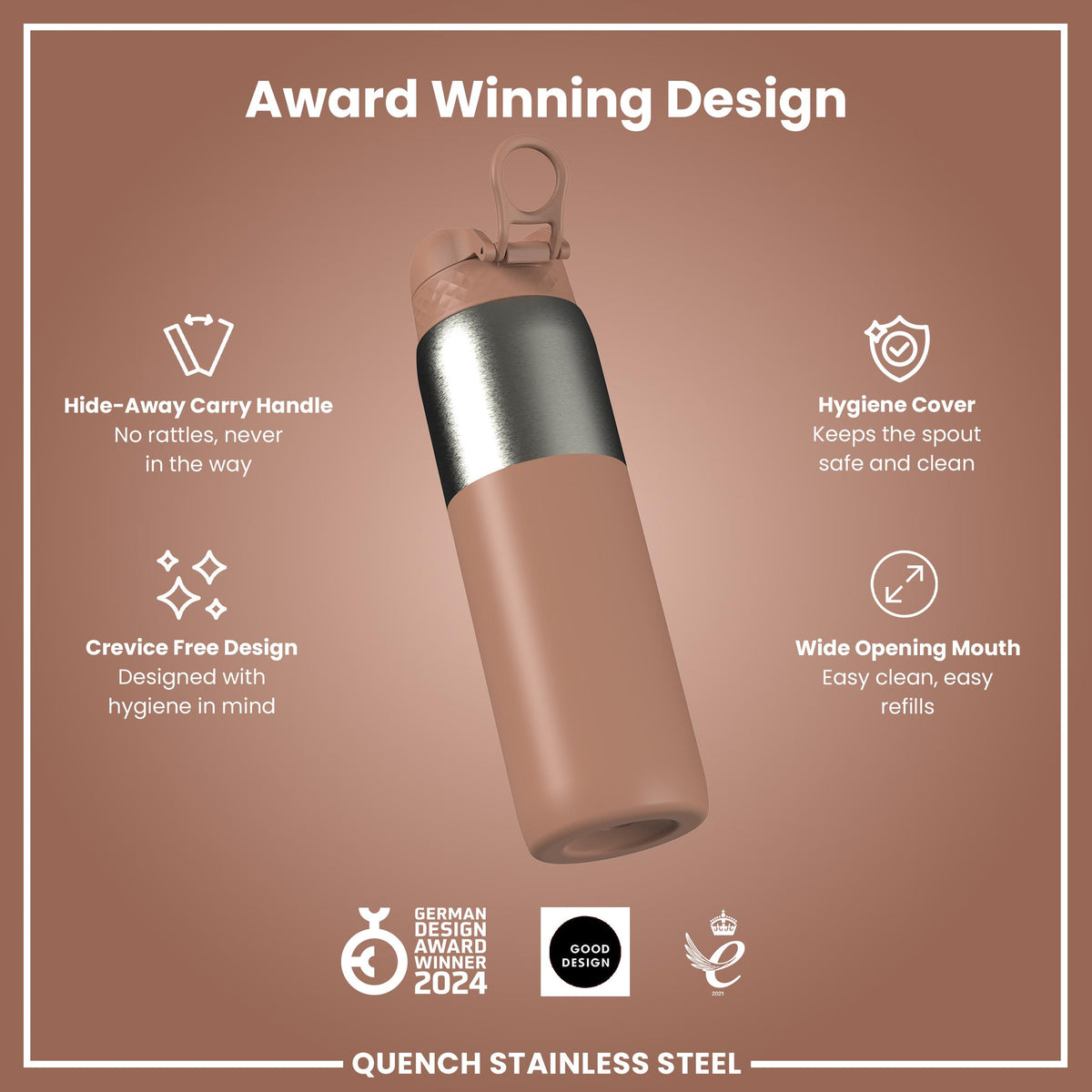 Leak Proof 1 Litre Water Bottle, Stainless Steel, Mocha, 1L in Mocha Mousse