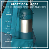 Antifugas Slim Botella de agua, Stainless Steel, Half-Cut, Teal, 600ml (20oz) in Deep Teal