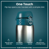 Antifugas Slim Botella de agua, Stainless Steel, Half-Cut, Teal, 600ml (20oz) in Deep Teal