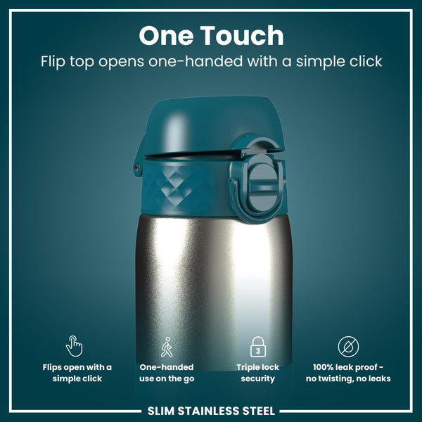 Antifugas Slim Botella de agua, Stainless Steel, Half-Cut, Teal, 600ml (20oz) in Deep Teal