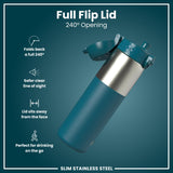 Antifugas Slim Botella de agua, Stainless Steel, Half-Cut, Teal, 600ml (20oz) in Deep Teal
