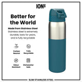 Antifugas Slim Botella de agua, Stainless Steel, Half-Cut, Teal, 600ml (20oz) in Deep Teal