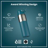 Antifugas Slim Botella de agua, Stainless Steel, Half-Cut, Teal, 600ml (20oz) in Deep Teal
