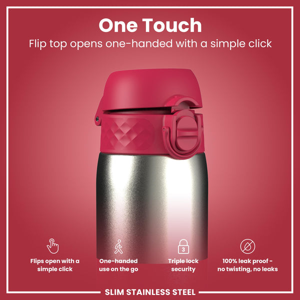 Leak Proof Slim Water Bottle, Stainless Steel, Half-Cut, Magenta, 600ml (20oz) in Magenta