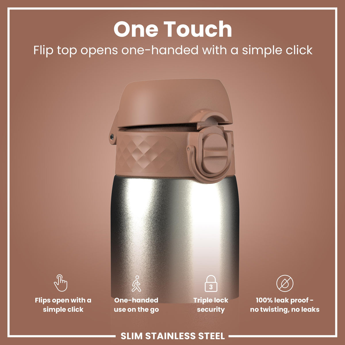 Leak Proof Slim Water Bottle, Stainless Steel, Mocha, 600ml (20oz) in Mocha Mousse