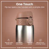 Leak Proof Slim Water Bottle, Stainless Steel, Mocha, 600ml (20oz) in Mocha Mousse