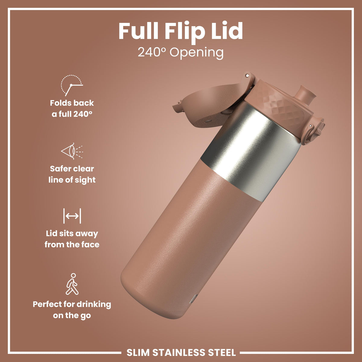 Leak Proof Slim Water Bottle, Stainless Steel, Mocha, 600ml (20oz) in Mocha Mousse