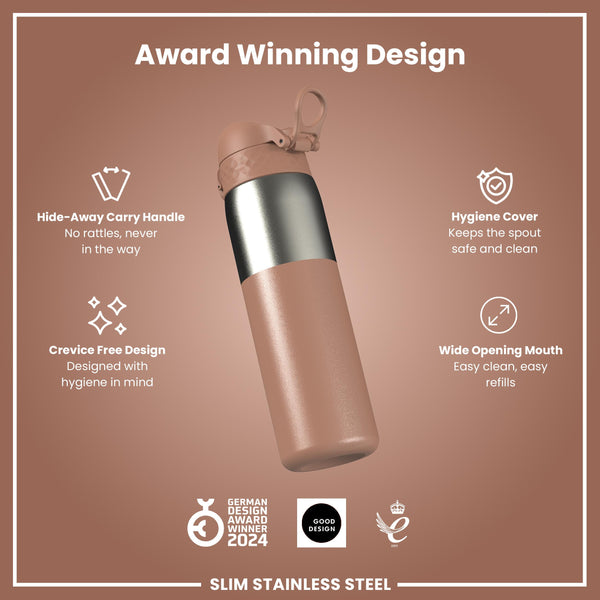 Leak Proof Slim Water Bottle, Stainless Steel, Mocha, 600ml (20oz) in Mocha Mousse