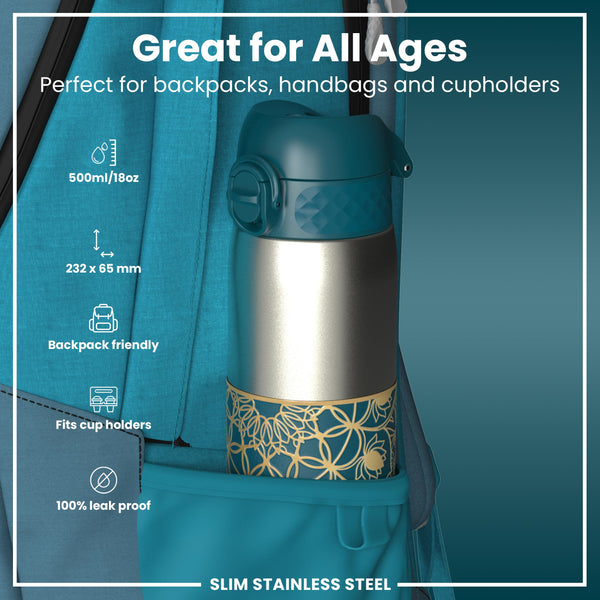 Antifugas Slim Botella de agua, Stainless Steel, Half-Cut, Mandalas, 600ml (20oz) — foto adicional del producto
